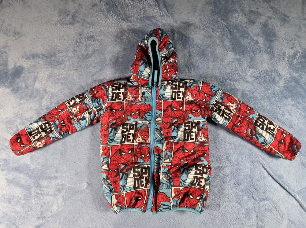 Marvel Spider-Man Boys Reversible Puffer Sherpa Jacket Size 6
